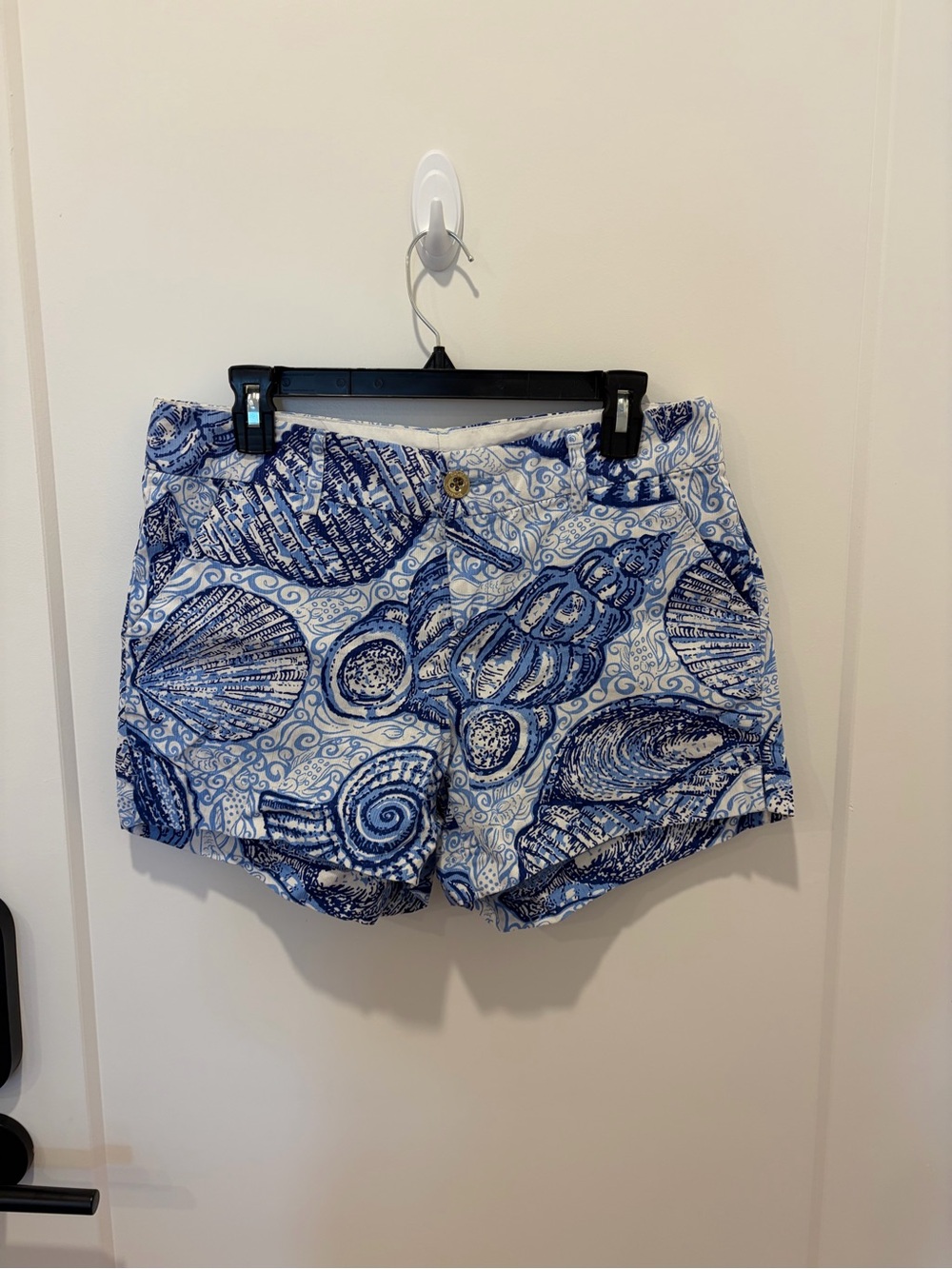 Callahan Blue and White Shell-Print Jean Shorts